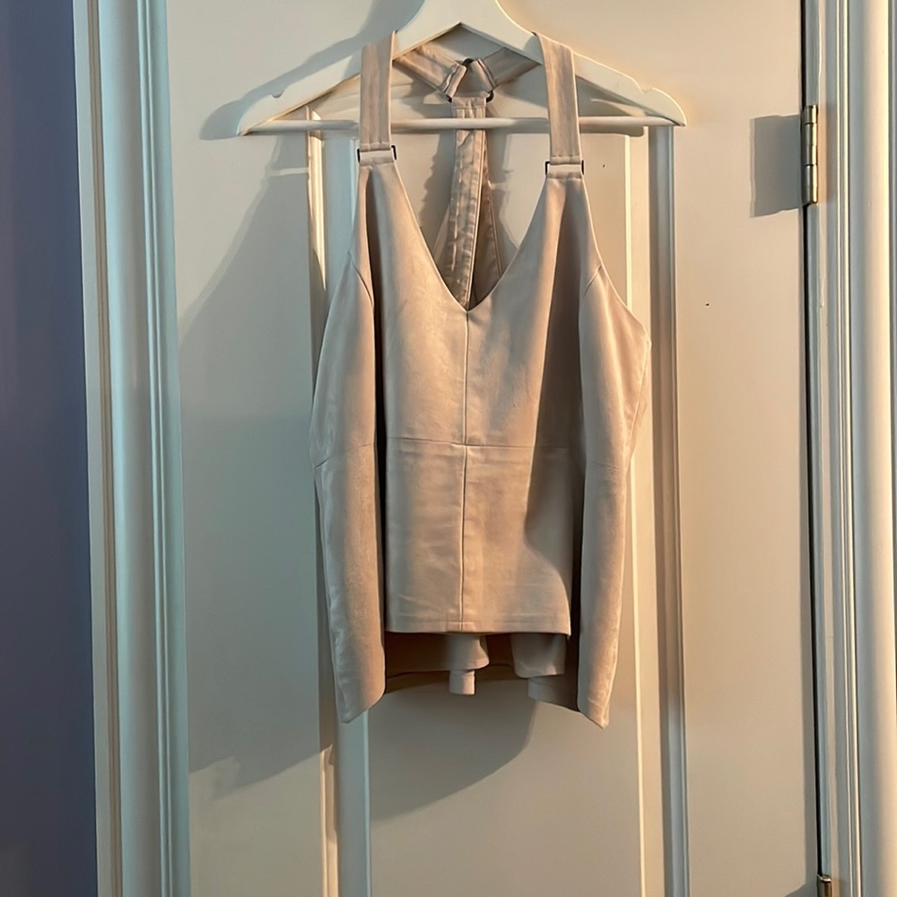BCBG MaxAzria Cream Faux Suede Top